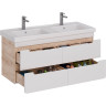 Тумба LEMARK OLIVIA 125 см под 2 раковины, подвесная, 4 ящика, корпус Дуб кантри, фасад белый глянец LM08OL125T